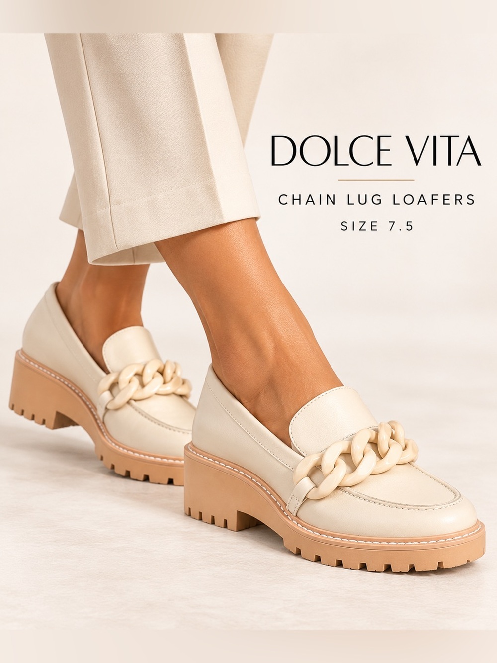 Dolce Vita Cream Chain Lug Sole Platform Loafers Size 7.5